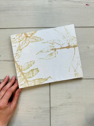 Hand-Bound Book: Pressed leaf paper, coptic stitch, 8.5 x 7 inches