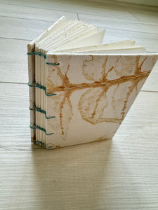 Hand-Bound Book: Leaf pressed paper, coptic binding, 3.25 x 4.75 inches