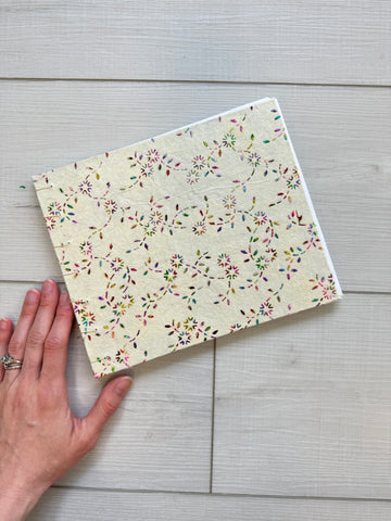 Hand-Bound Book: Rainbow floral paper, coptic stitch, 8.5 x 7 inches