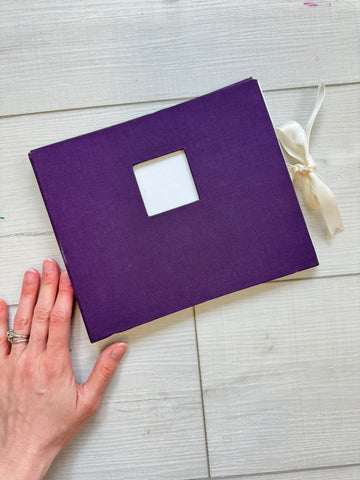 Hand-Bound Book: Purple fabric, closed perfect binding, 8.5 x 7 inches