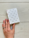 Hand-Bound Book: White floral glitter paper, coptic binding, 3.25 x 4.75 inches