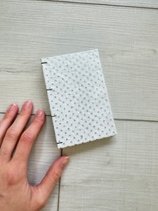 Hand-Bound Book: White silver dot paper, coptic binding, 3.25 x 4.8 inches