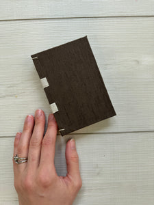 Hand-Bound Book: Brown fabric, tape binding, 3.25 x 4.75 inches