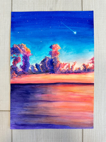 Sunset Star Original Watercolor Painting