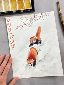 Red Pandas Watercolor Painting 8x10