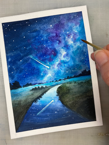 Mini Meteor Shower Watercolor Painting, 4.5 x 6"