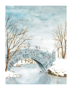 Snow Bridge Watercolor Print