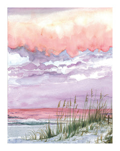 Sunset Beach Watercolor Print