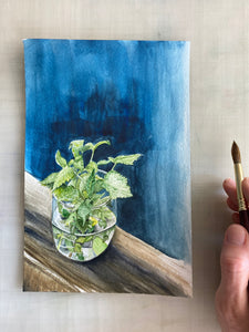 Basil Original Painting, 6x9"