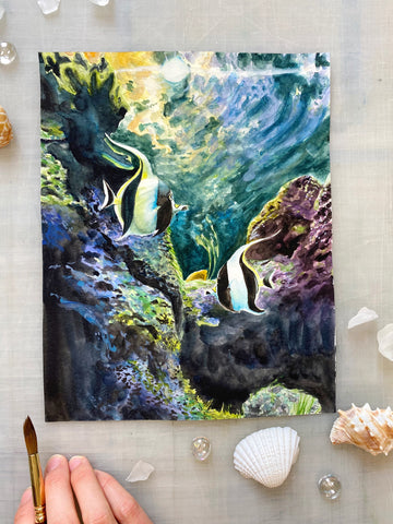 Reef Fish Original Watercolor Painting, 8 x 10"