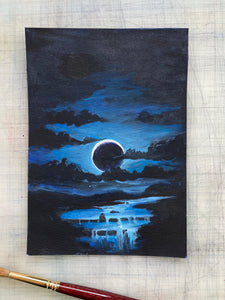 Dark Moon Gouache Painting, 4.25 x 5 in.
