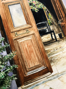 Open Door Original Watercolor Painting, 9x12"