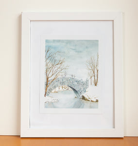 Snow Bridge Watercolor Print