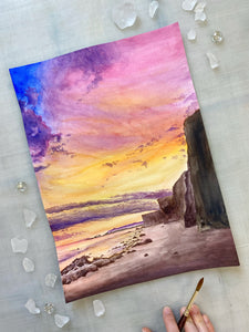 Rocky Shore Original Watercolor, 10 x 14"