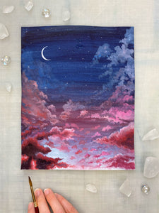 Deep Sunset/Moonrise Gouache Painting