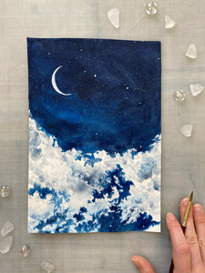 Blue Crescent Original Gouache Painting, 6x9 – Anne Kostecki Design &  Illustration