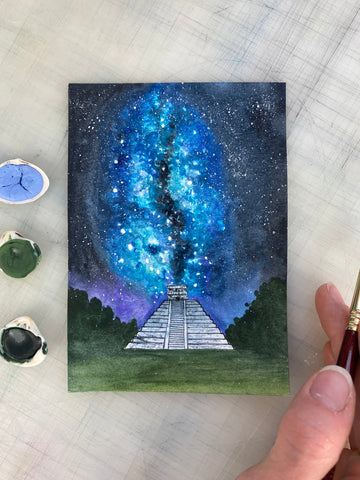 Chichen Itza Watercolor Mini Painting