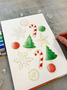 Holiday Sugar Cookies Watercolor Painting, 9 x 12"