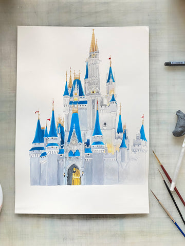 Walt Disney World Cinderella's Castle Original Gouache Painting, 18 x 22 in.