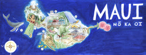 Maui Illustrated Map, Watercolor Painting