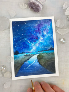 Mini Meteor Shower Watercolor Painting, 4.5 x 6"