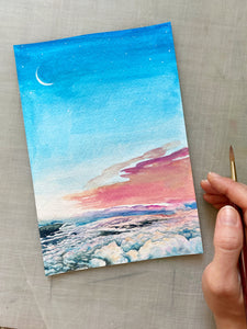 Vast Skies Original Gouache Painting, 6x9"